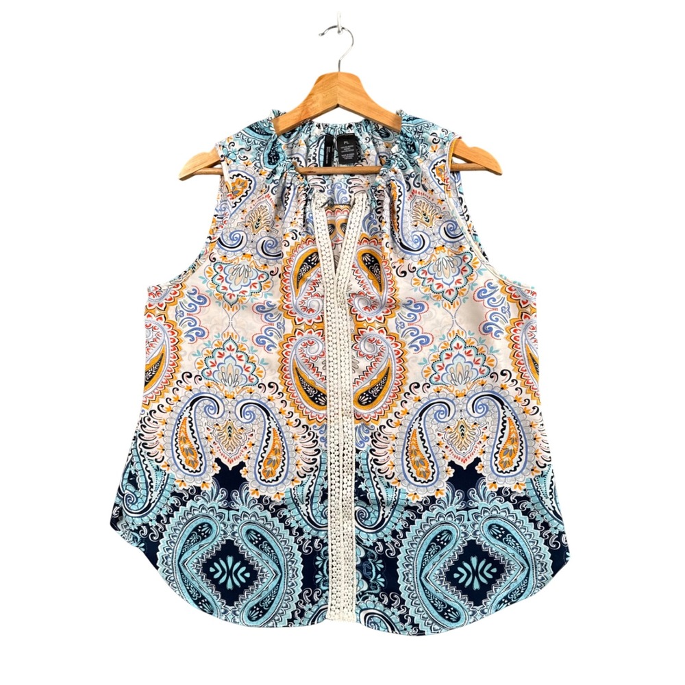 Womens Blouse Boho Cottagecore Paisley Crochet Trim Sleeveless‎ Festival Top PL